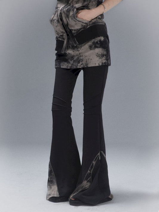 Fake two pieces low waist flare Slim casual pants【s0000008473】