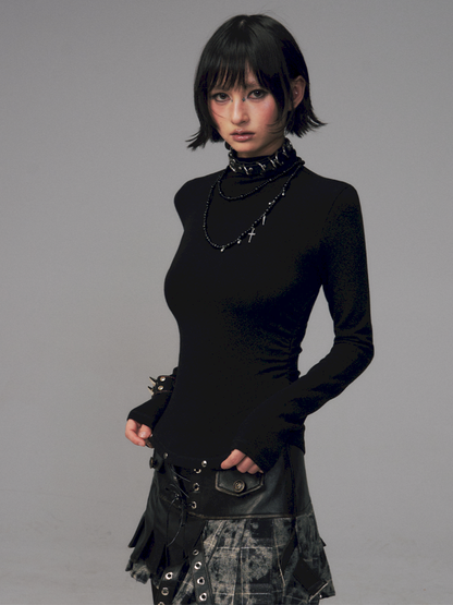 Punk Rivet Semi-High Neck Slim Top【s0000014701】