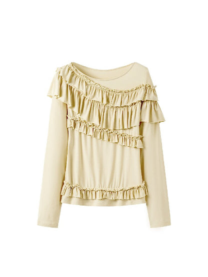 Yellow Pleated Off Shoulder Base T-Shirt【s0000018371】