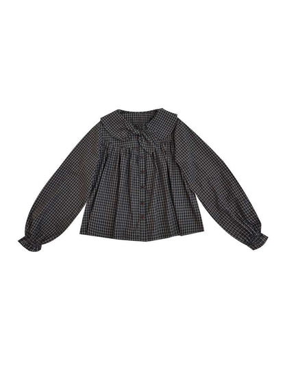 Vintage Girly Dark Green Plaid Shirt【s0000014842】