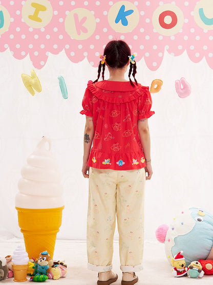 Animal angel heavy embroidery red doll shirt【s0000013184】