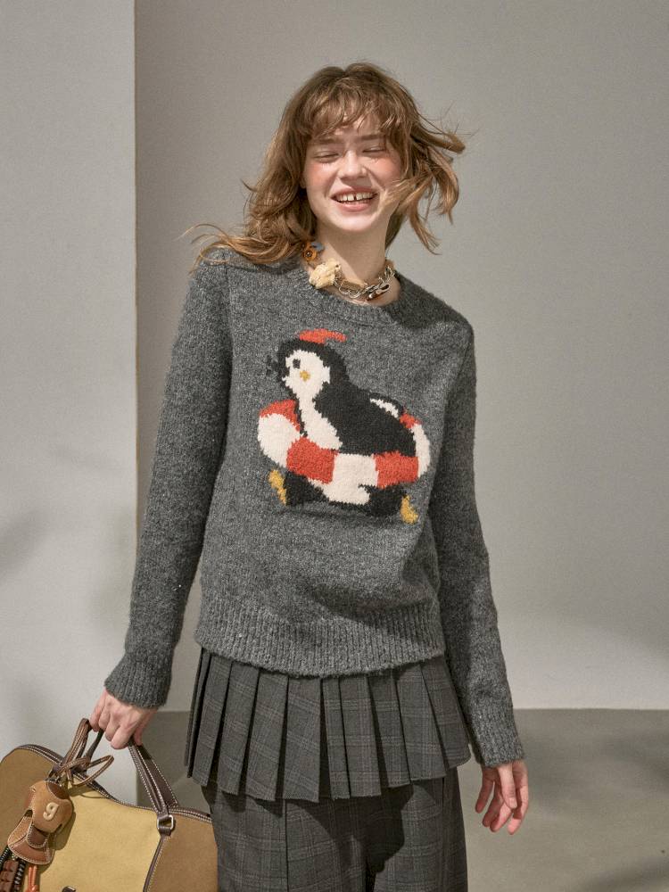 Penguin Jacquard Crewneck Knit Sweater【s0000014396】