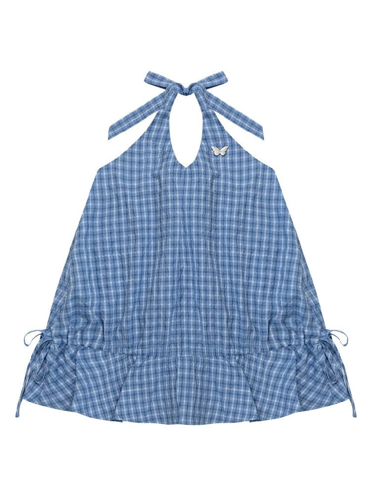 American Vintage Plaid Halter Top【s0000017751】