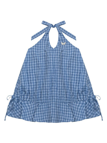 American Vintage Plaid Halter Top【s0000017751】