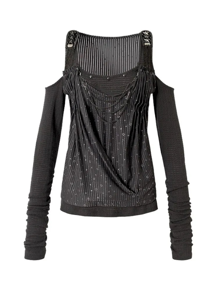 Off-Shoulder Long Sleeve Blouse【s0000014121】