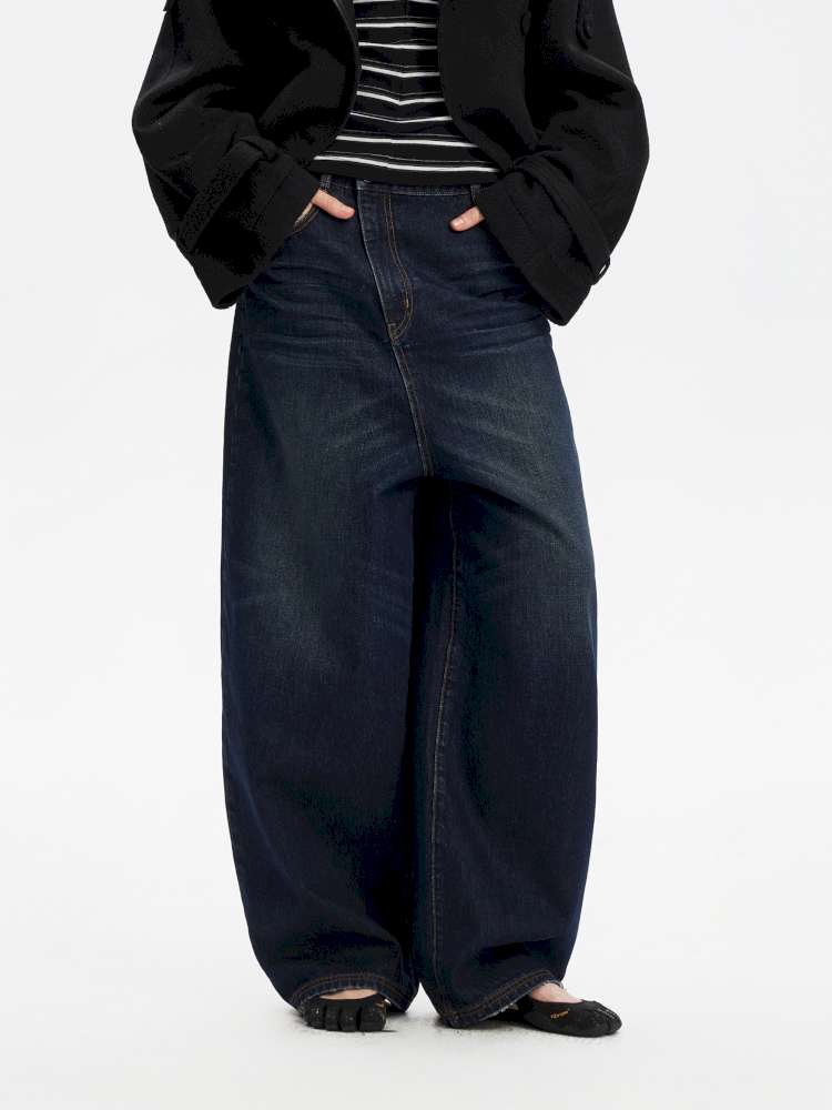 Vintage Yellow Mud Distressed Wide-Leg Jeans【s0000014873】