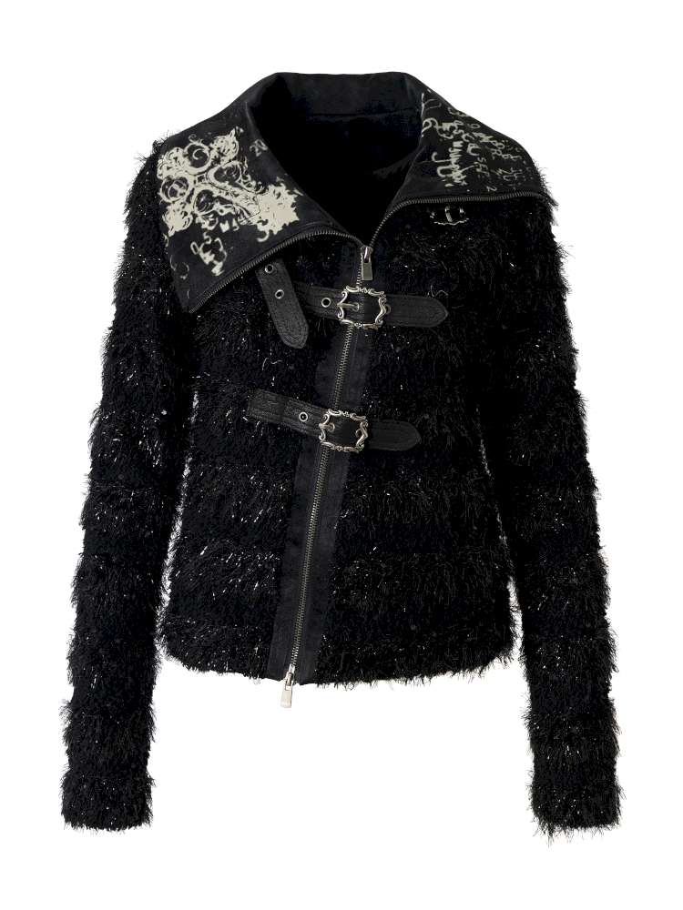 Leather Print Collared Coat【s0000014468】