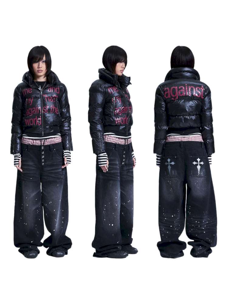 Two Tone Monogram Zip Padded Coat【s0000015012】