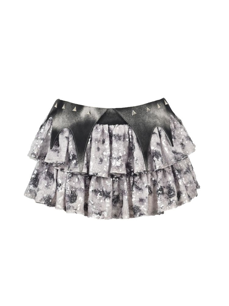 Crash nails sequins low waist cake skirt【s0000013501】