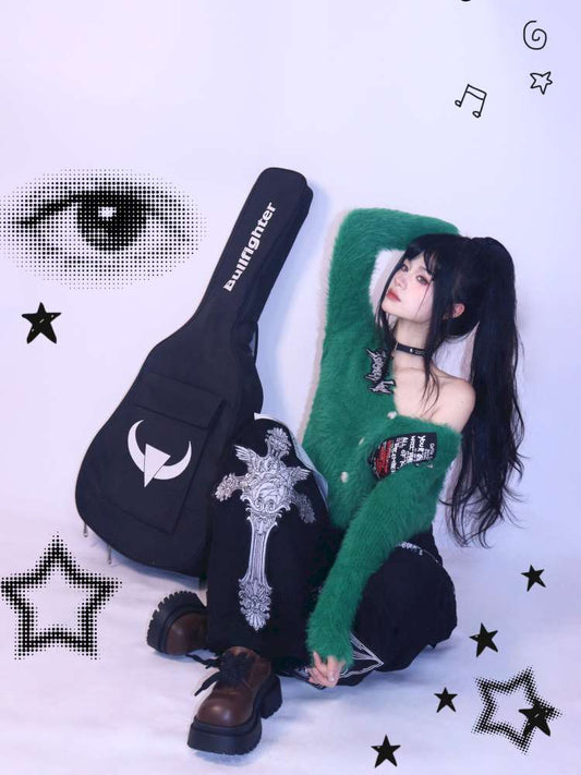 Green Y2K Loose Velvet Sweater【s0000014623】