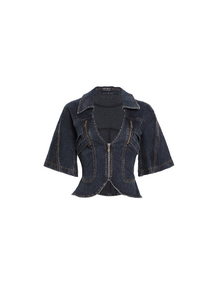 V-Neck Loose Denim Crop Jacket【s0000016676】