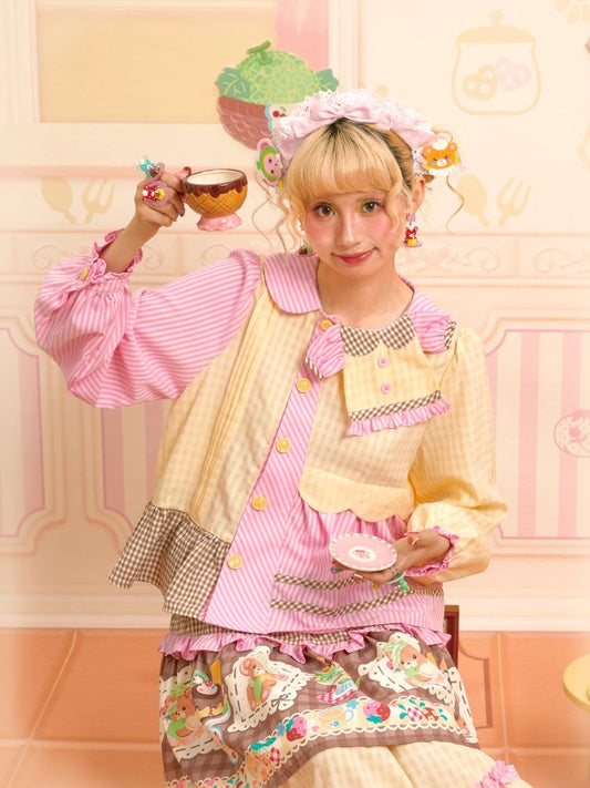 Dress Collar Design Pink Yellow Shirt【s0000013699】