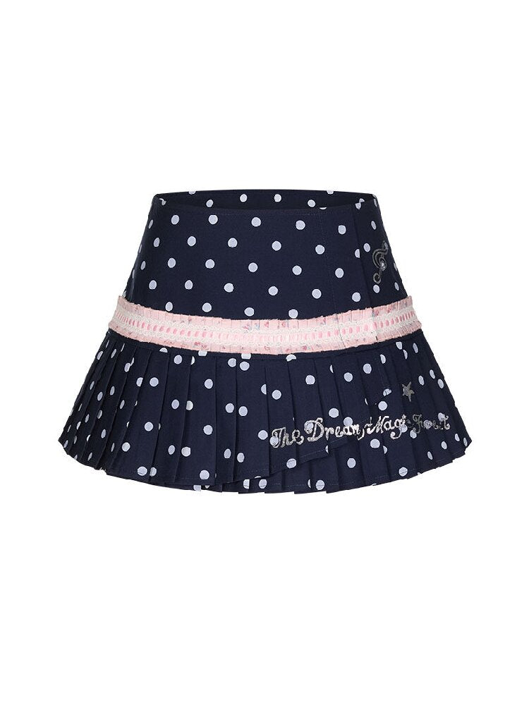 Navy Blue Polka Dot Lace Skirt【s0000016399】