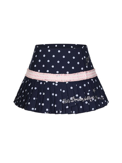 Navy Blue Polka Dot Lace Skirt【s0000016399】