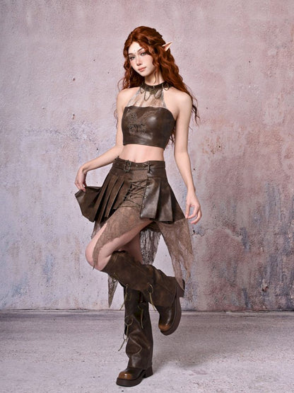 Hippie Spliced ​​Irregular Leather Skirt【s0000007665】