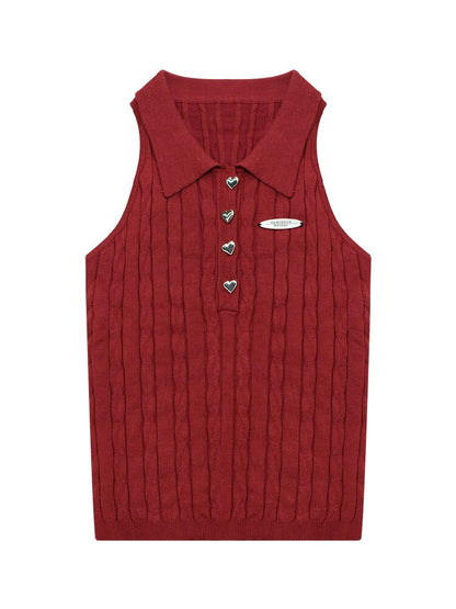 Sleeveless Polo Knit Tank Top【s0000017681】