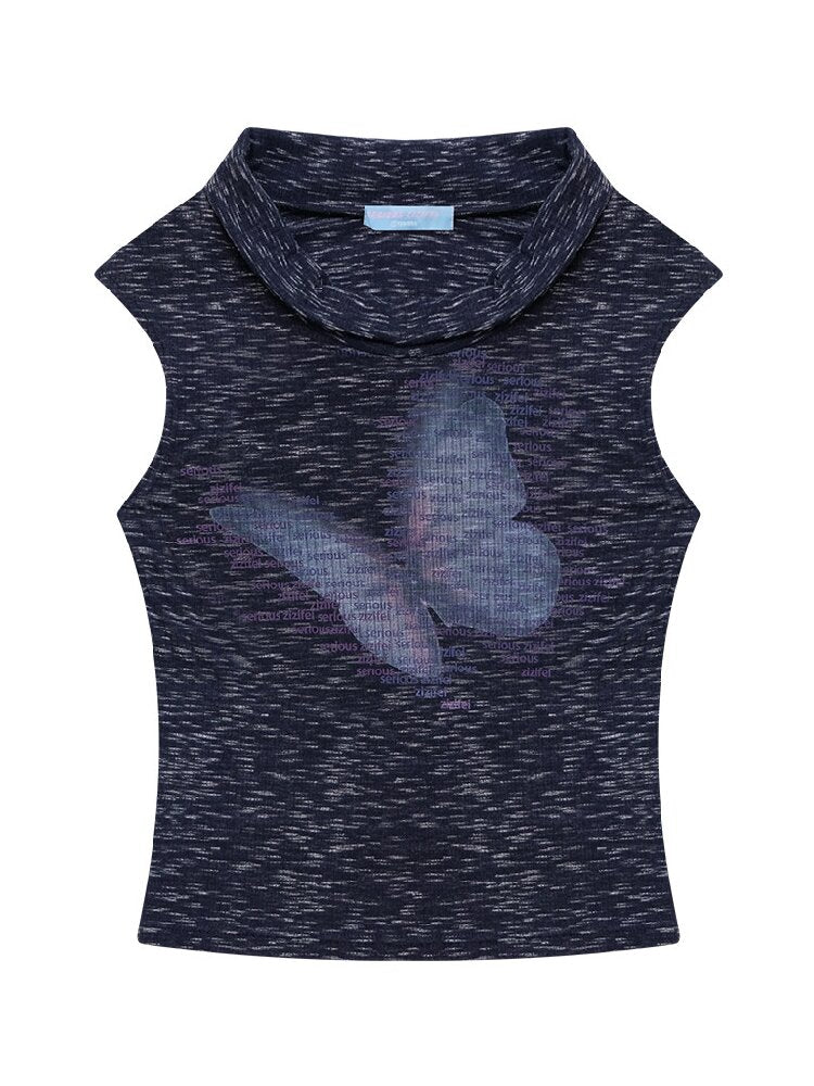 Artistic Butterfly Navy Tank Top【s0000017754】