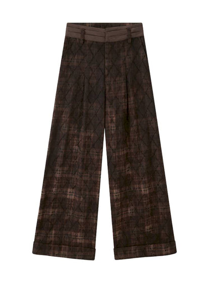 Textured straight leg loose plaid trousers【s0000014384】