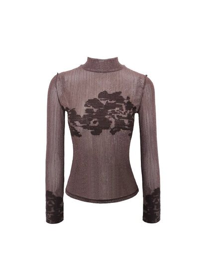Jacquard Sheer Mesh Crew Neck T-Shirt【s0000016293】