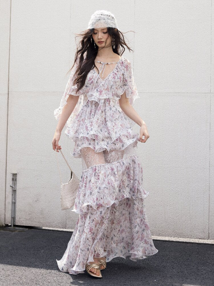Retro Wilderness Floral Ruffled Dress【s0000016861】