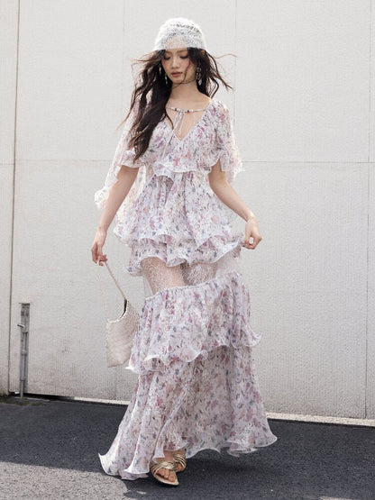 Retro Wilderness Floral Ruffled Dress【s0000016861】
