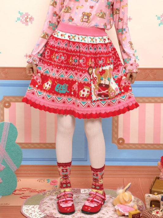 Red Fair Island Bear Lace Skirt【s0000015571】