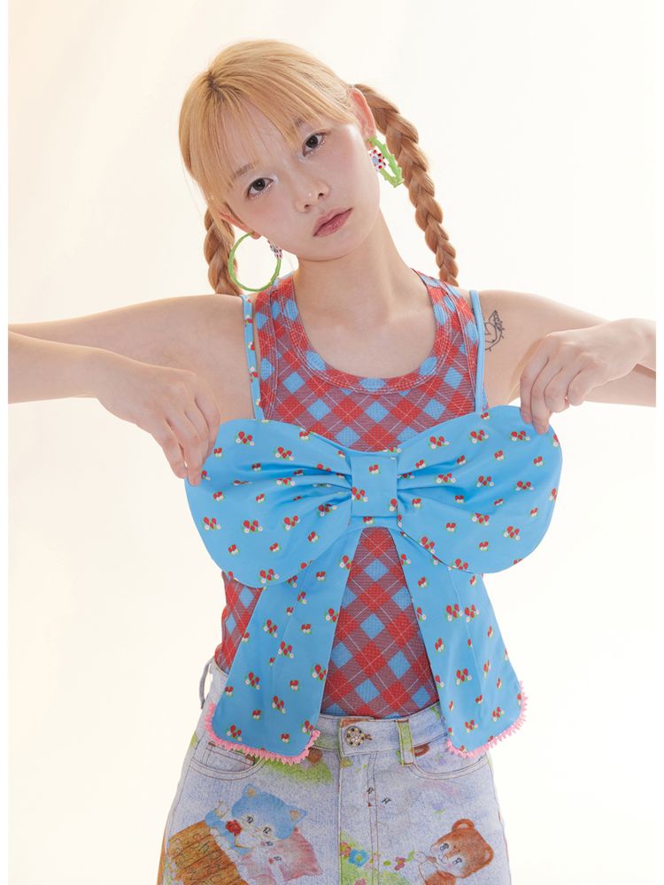 Bow Strawberry Blue Corset Camisole【s0000009777】