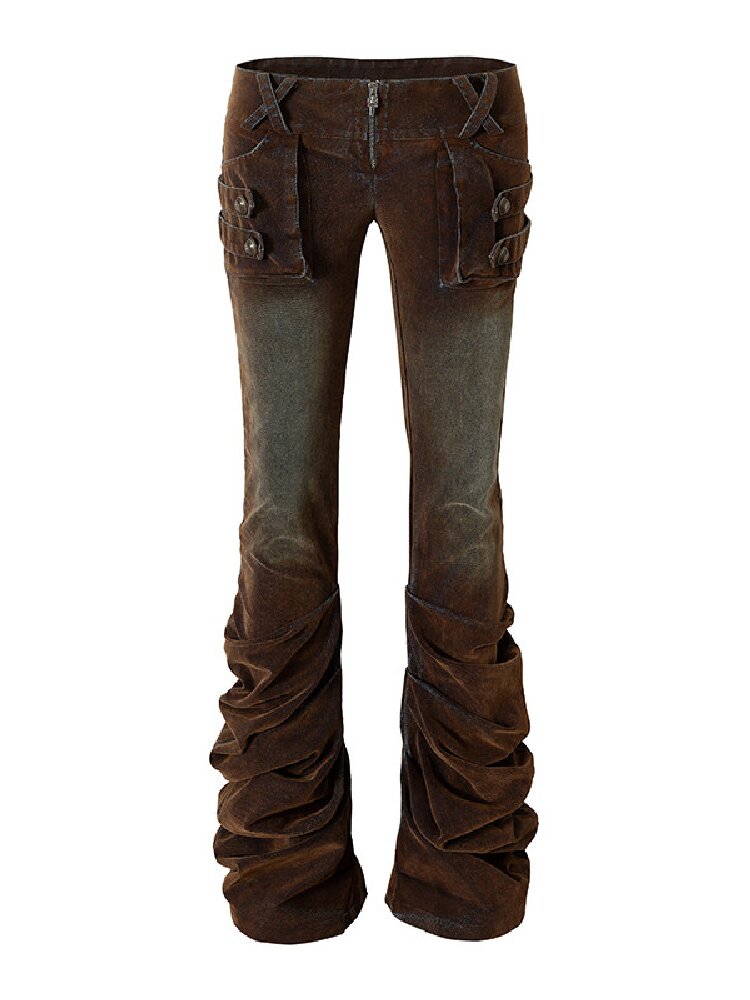 Distressed Pleated Low Rise Jeans【s0000019152】
