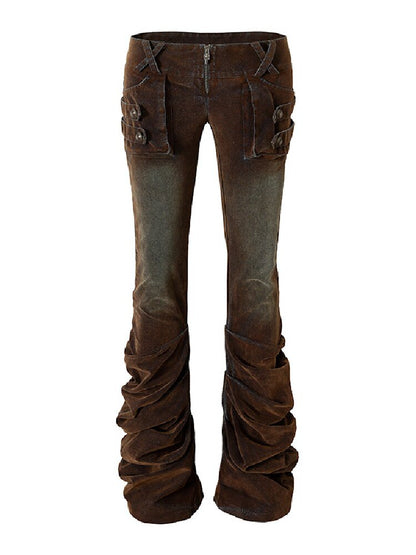 Distressed Pleated Low Rise Jeans【s0000019152】