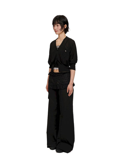 Ribbon large v-neck knitted cardigan【s0000012493】