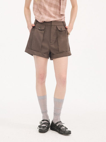 Wool Pinch Pleated Curled Shorts【s0000015904】