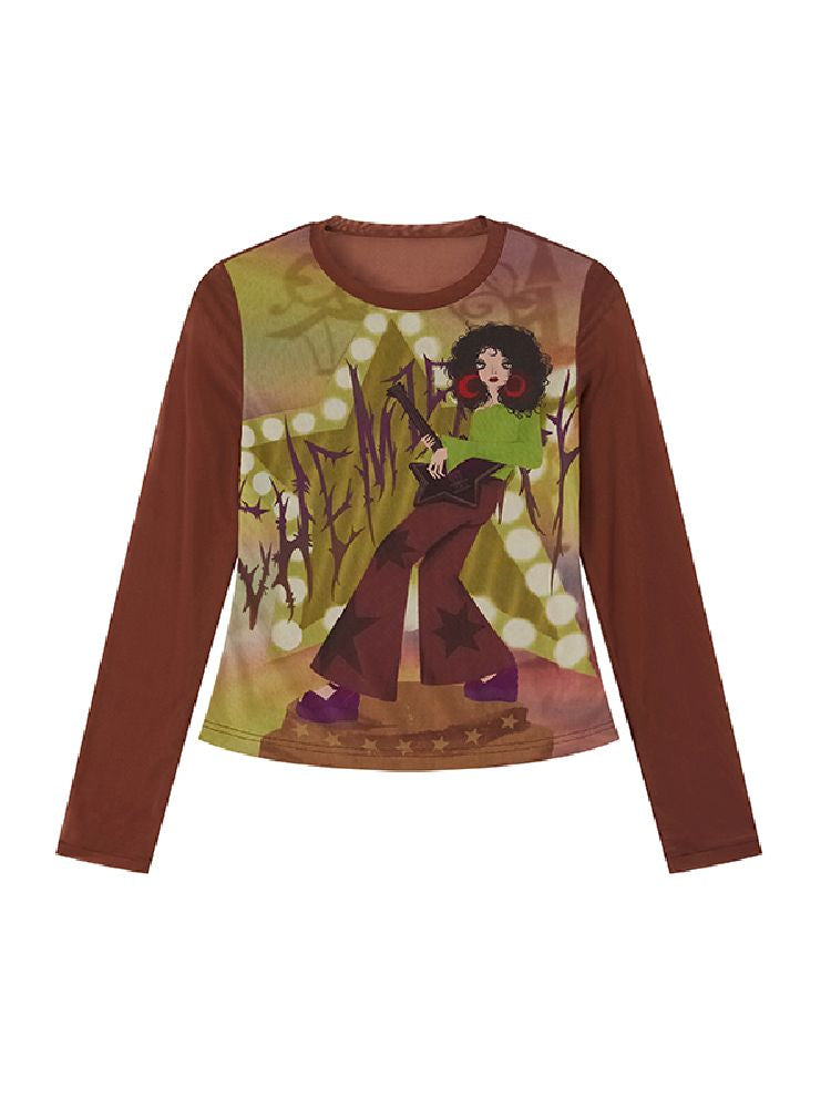 Digital Pattern Printed Long Sleeve T-Shirt【s0000011647】