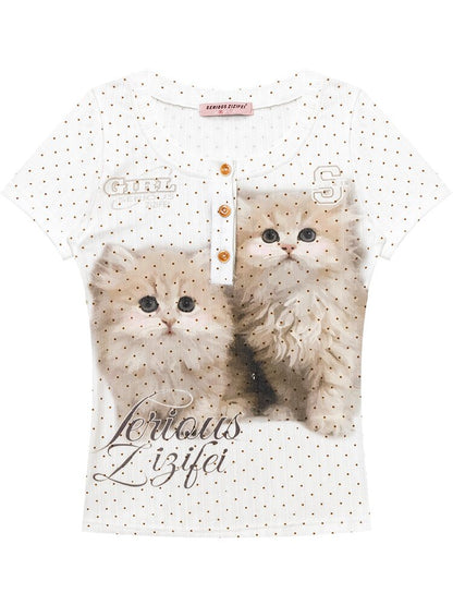 Cat Print Bodysuit Henry T Shirt【s0000017307】