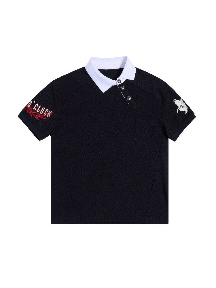 Wine Dot Cross Collar Polo Shirt【s0000016964】