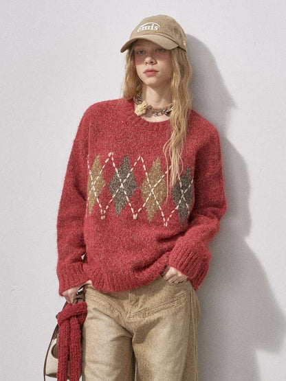 Diamond Plaid Knit Sweater Pants【s0000015072】