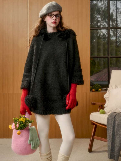 Wool Thick Hooded Fur Collar Knit Cape Skirt【s0000014890】