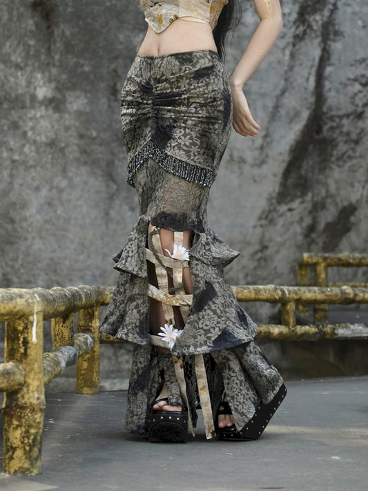 Chiegease Sim 생선 테일 버드 케이지 반 바디 스커트 [S00000066633]