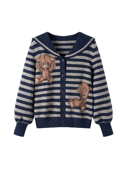 Striped Bear Navy Collar Cardigan【s0000018724】