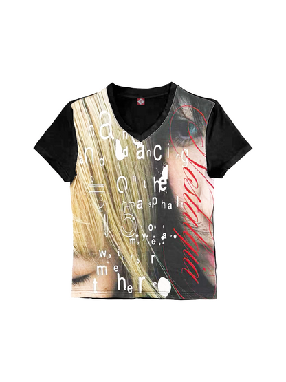 Graphic Portrait Print V-Neck Tee【s0000018250】