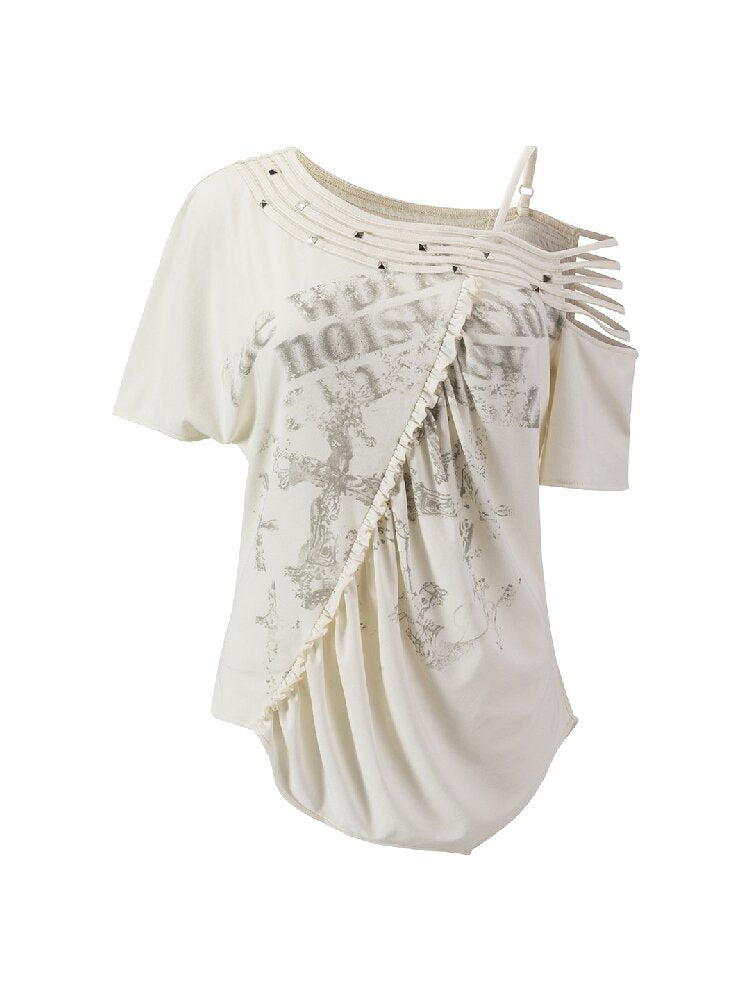 Punk Cross Split Riveted T-Shirt【s0000017495】