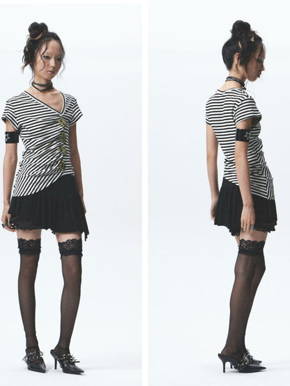 Asymmetric embroidered short-sleeved T-shirt【s0000012686】