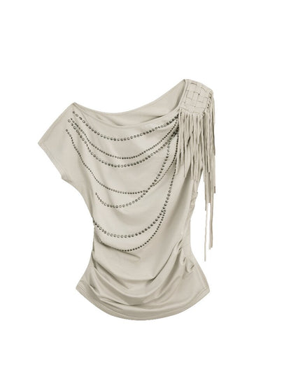 Fringe Shirred Diamond T-Shirt【s0000016568】