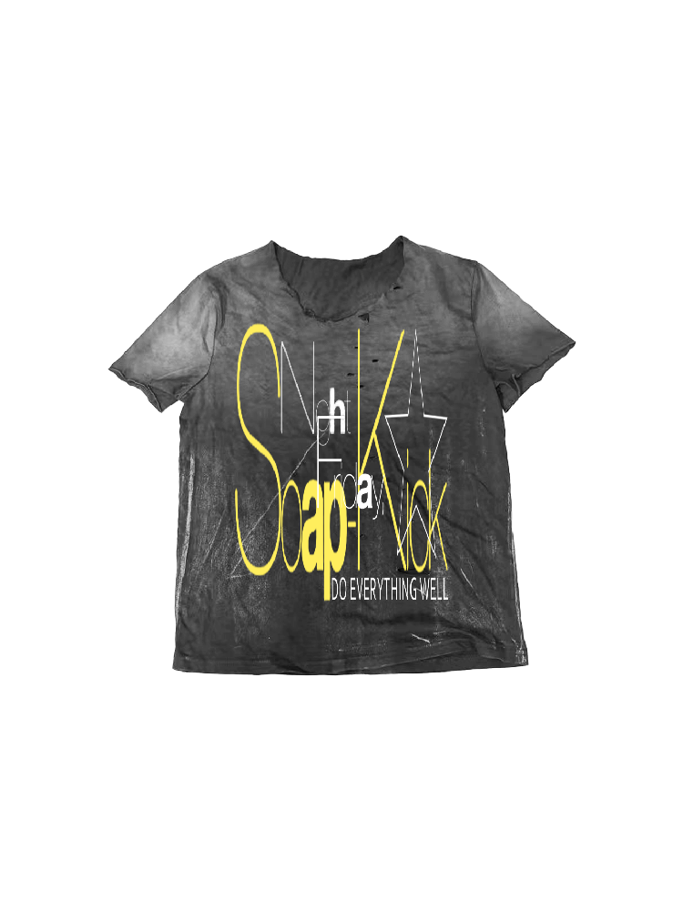 Distressed Silver Print Rolled Tee【s0000018279】