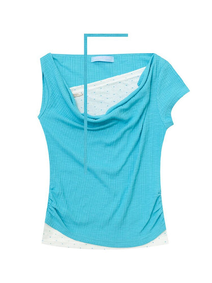 Blue Ripples Patchwork Short T Shirt【s0000017268】