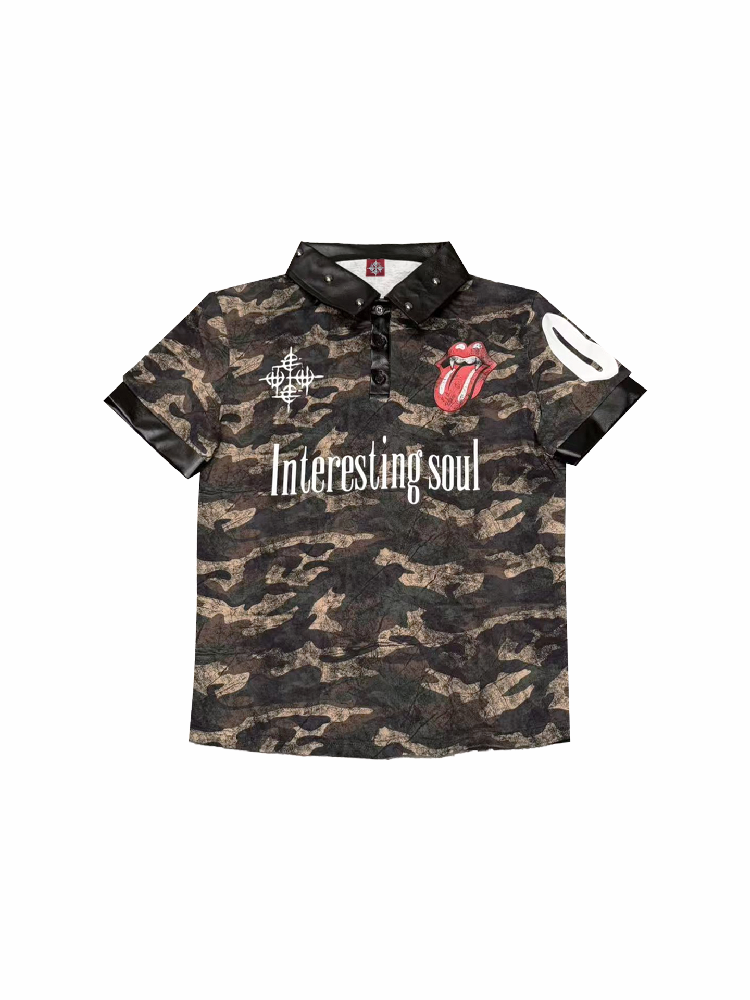 Patchwork Silver Print POLO Shirt【s0000018264】