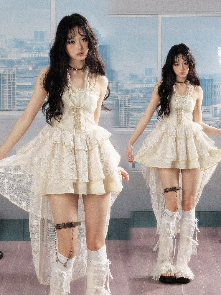Lace Ruffle Cinched Waist Sundress【s0000016541】