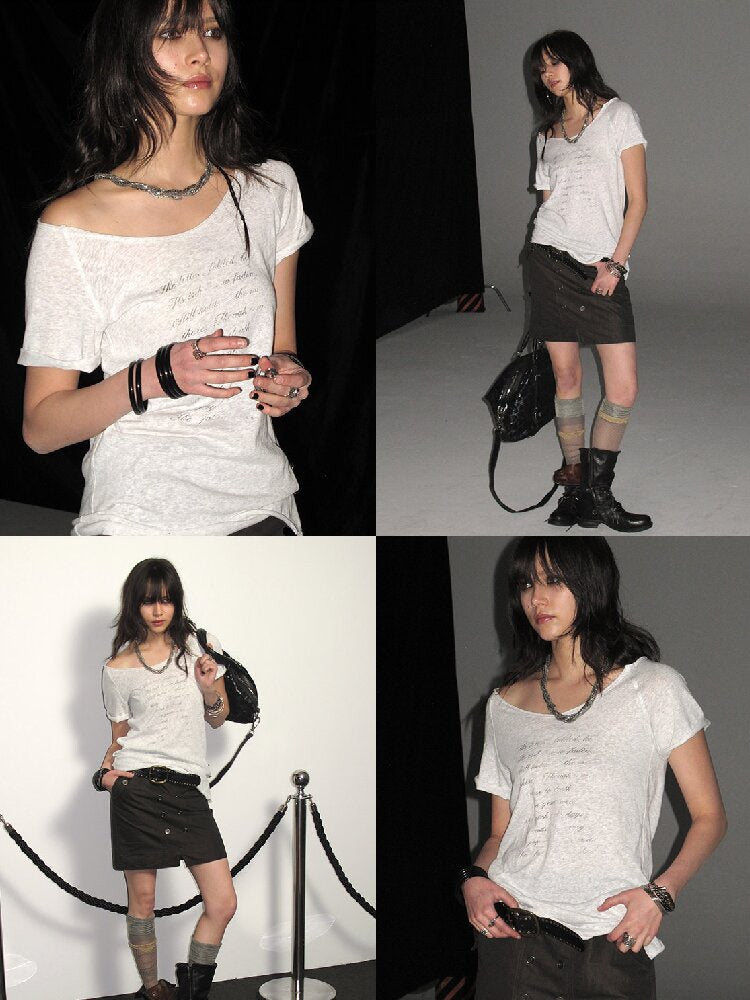 Silver Print Raglan Short T Shirt【s0000016241】
