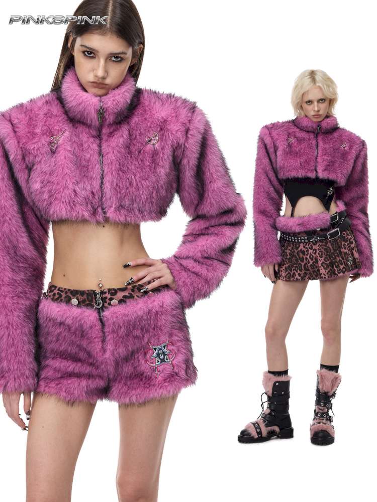 Gradient Fur Short Turtleneck Jacket【s0000015116】