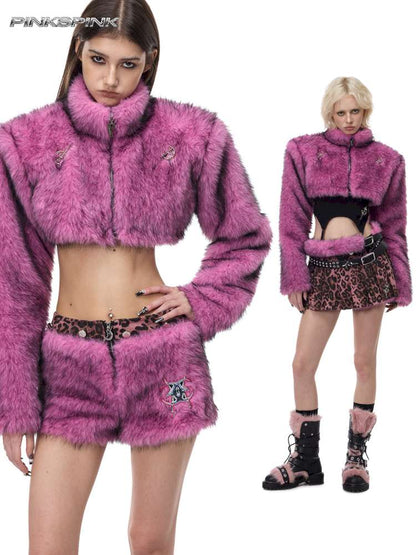 Gradient Fur Short Turtleneck Jacket【s0000015116】