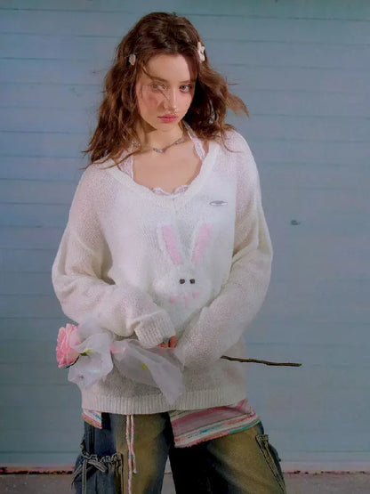 Large V-neck Knit Sunscreen Cover-up Shirt【s0000011682】